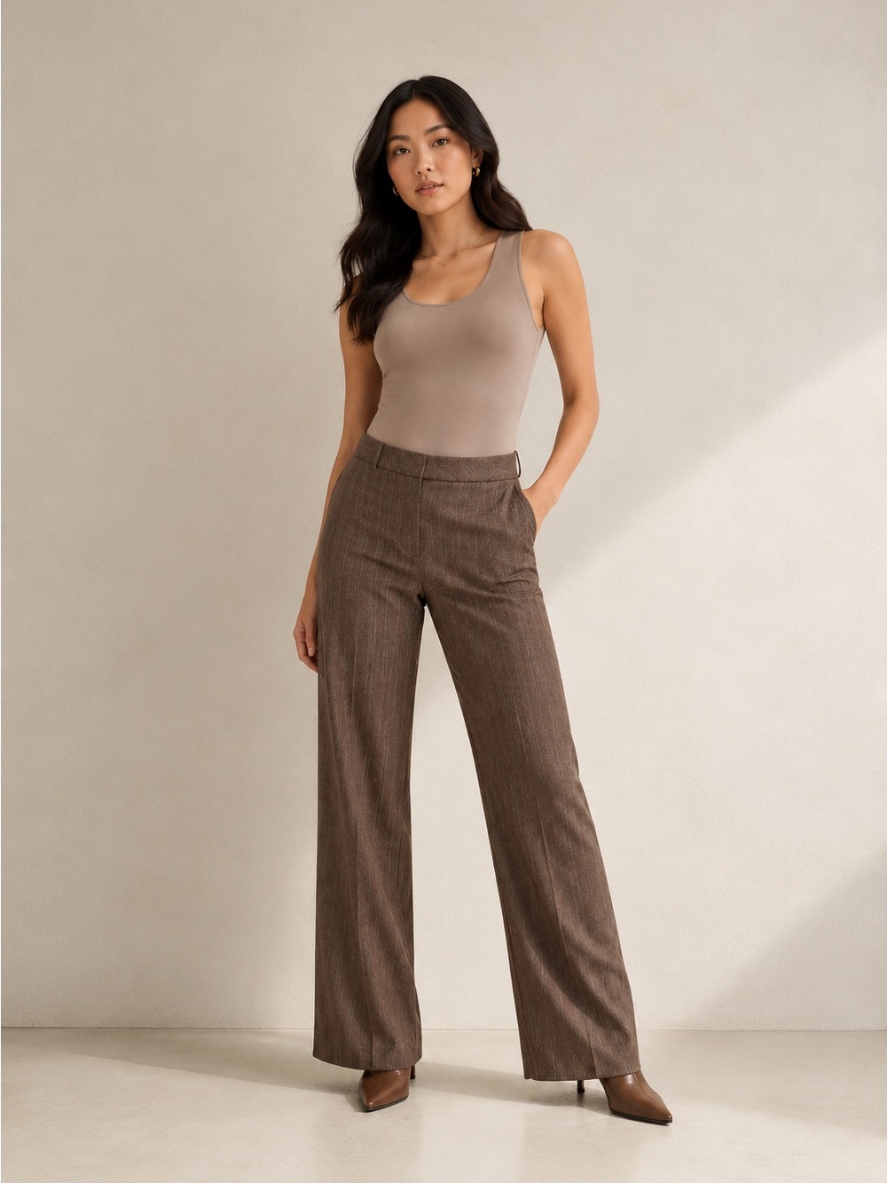 Coldwater Creek Brown Pinstripe Dress Pants Womens 12 Straight Leg Career Work